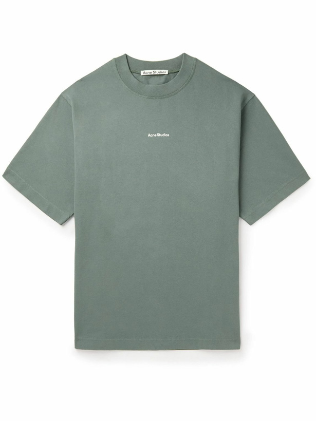 Photo: Acne Studios - Logo-Print Garment-Dyed Cotton-Jersey T-Shirt - Green