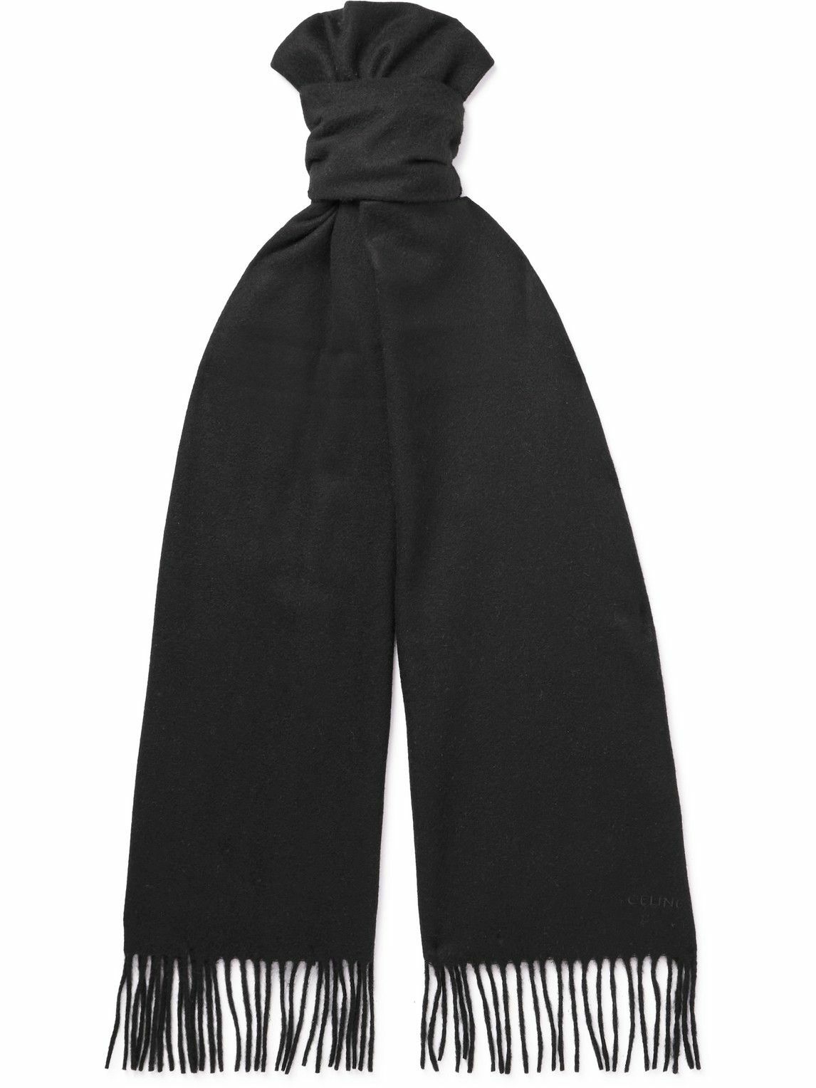 CELINE - Logo-Embroidered Fringed Cashmere Scarf