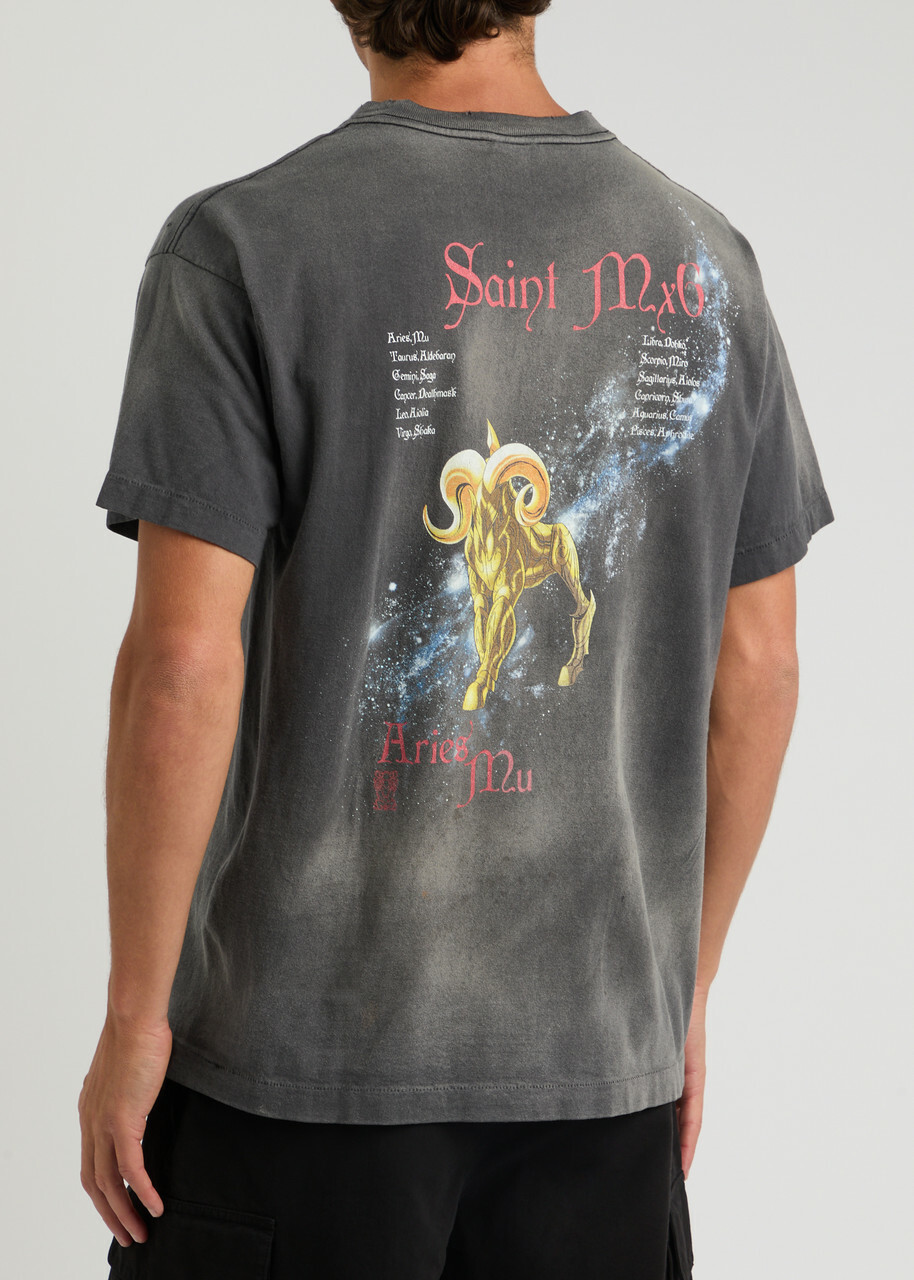 Saint Mxxxxxx Saint Seiya Printed Distressed Cotton T-shirt