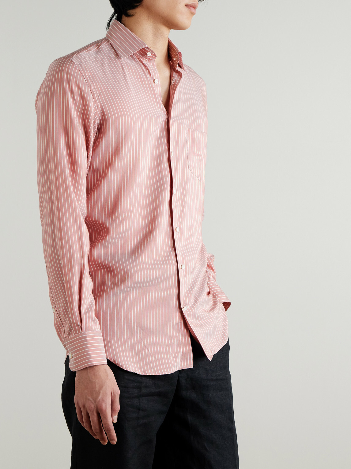Husbands - Striped Silk-Poplin Shirt - Pink