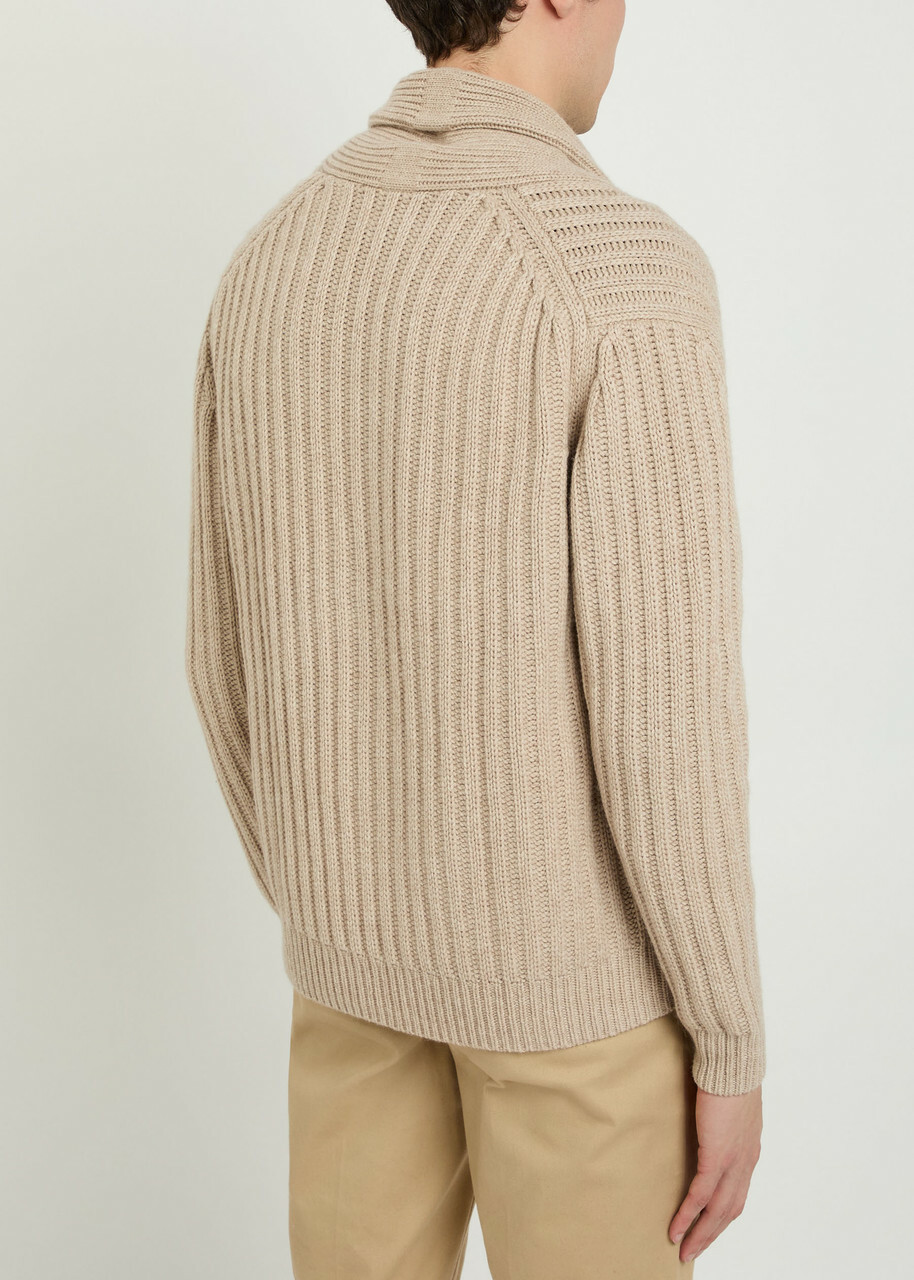 Allude Ribbed Wool and Cashmere-blend Cardigan Beige