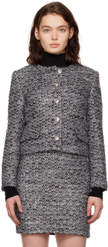 Photo: Juun.J Gray Round Neck Crop Tweed Jacket