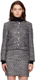 Juun.J Gray Round Neck Crop Tweed Jacket