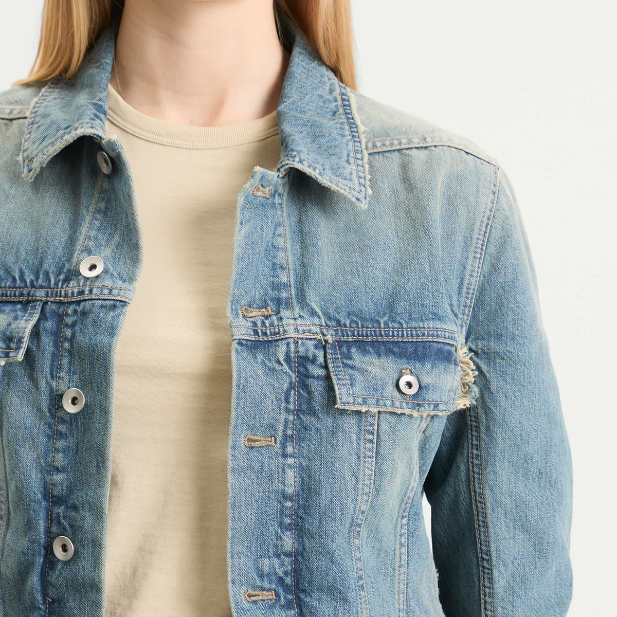 Rick Owens DRKSHDW Women's Denim Trucker Jacket in Washed Indigo