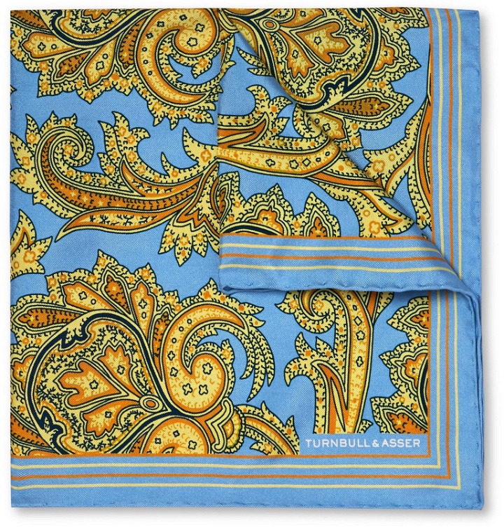 Photo: Turnbull & Asser - Printed Silk-Twill Pocket Square - Blue