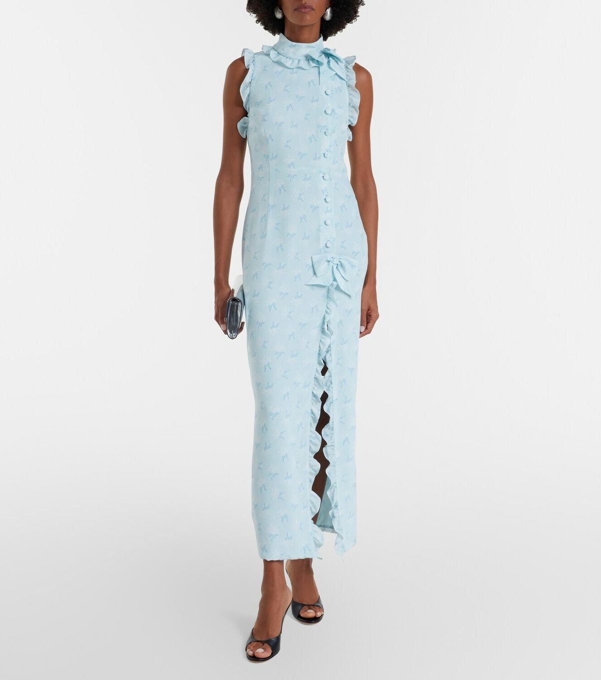 Alessandra Rich Ruffled bow-detail silk maxi dress