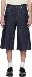 Karmuel Young Navy Cuboid Raw Denim Shorts