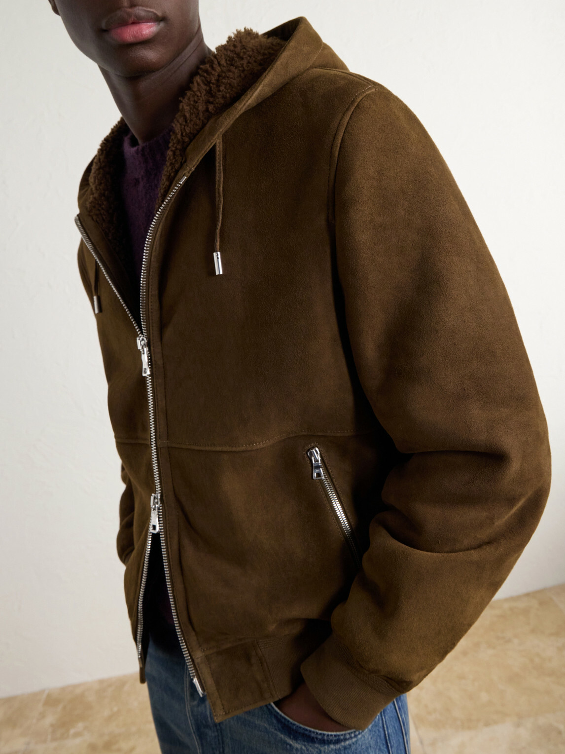 Mr P. - Hooded Shearling Jacket - Brown