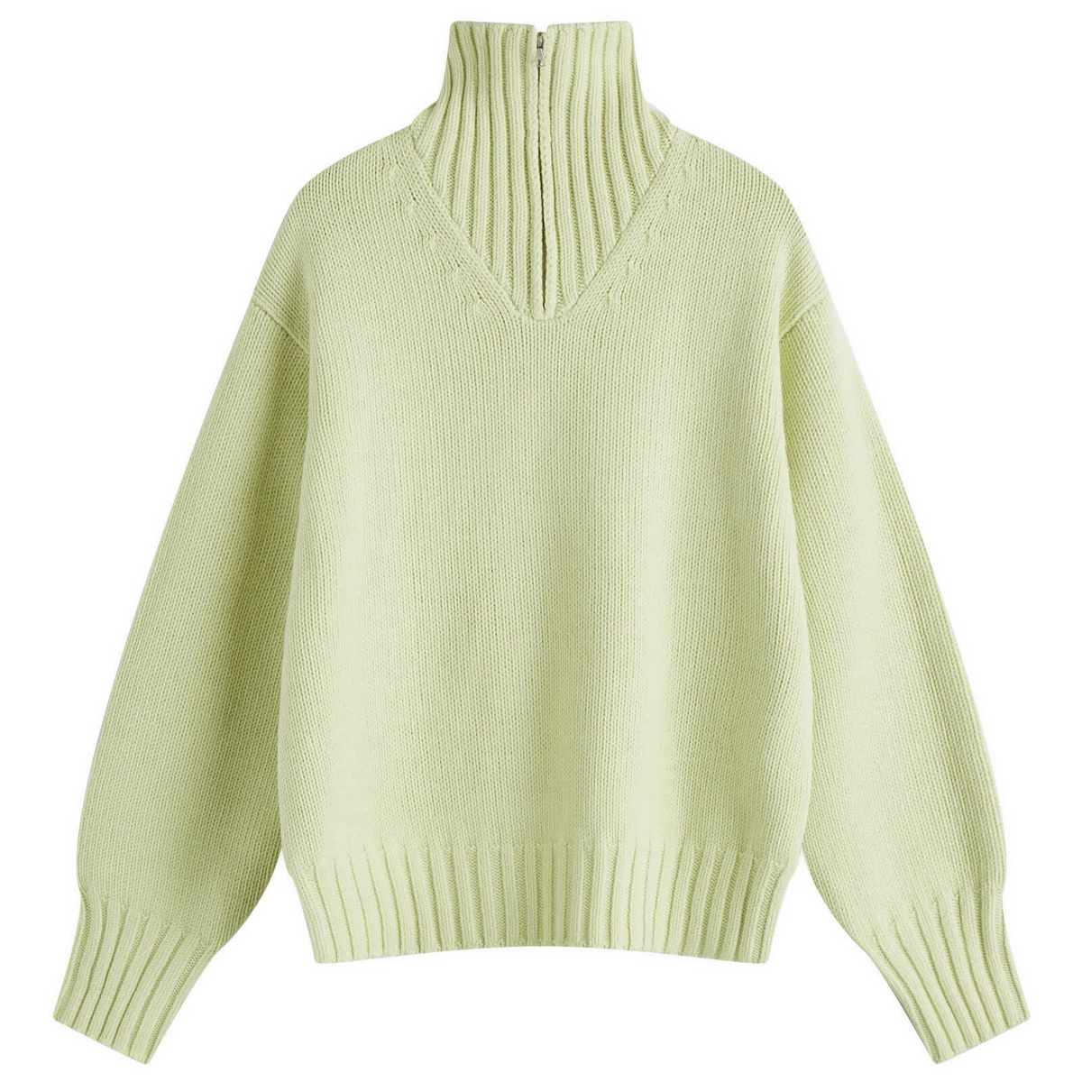Auralee Men's Wool Soft Cord Quarter Zip Sweat in Light Lime Auralee