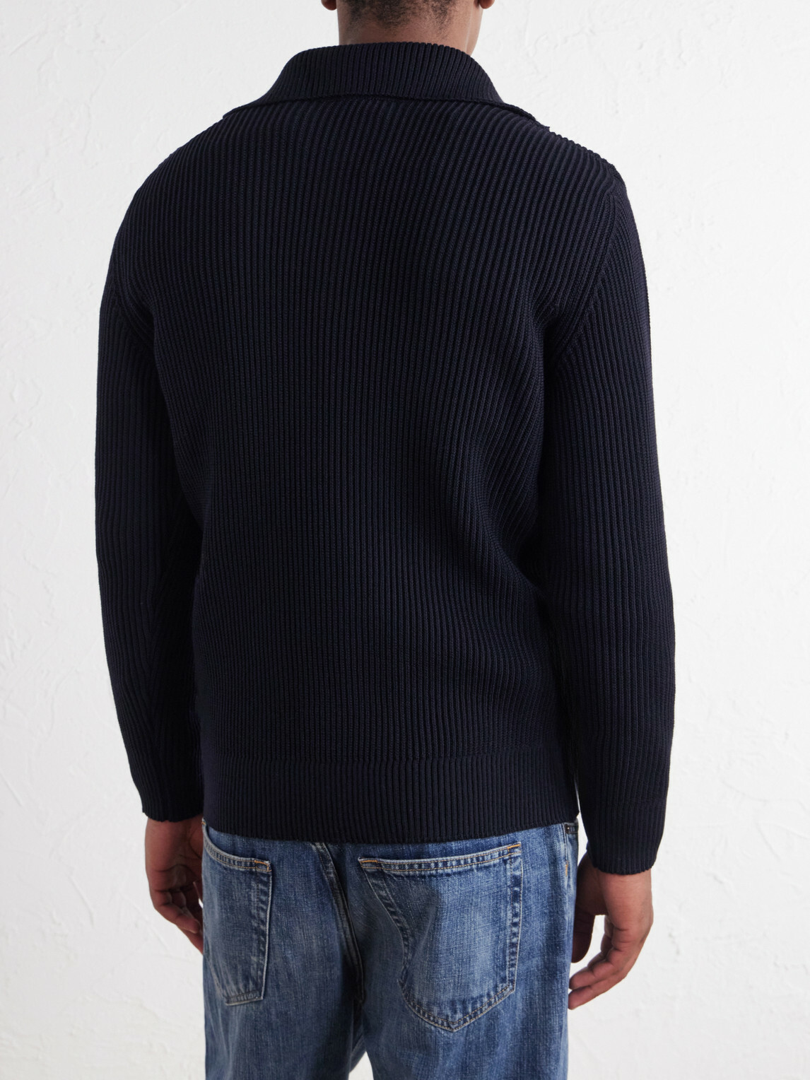 S.N.S. Herning - Fender Ribbed Wool Half-Zip Sweater - Blue
