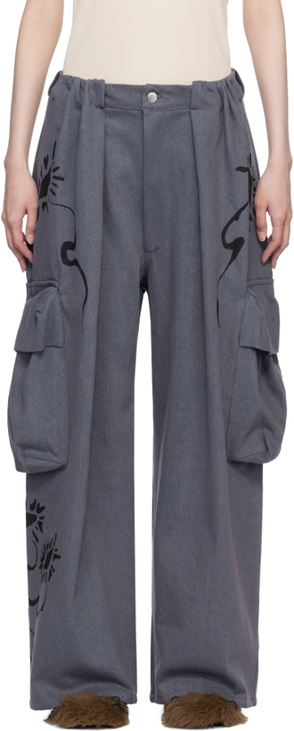 Photo: Collina Strada Blue Pleated Denim Cargo Pants