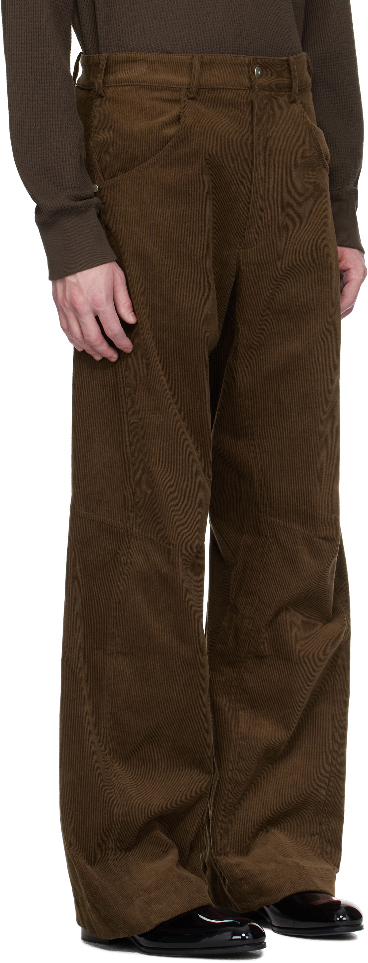 Omar Afridi Brown Knee Darted Flare Micro Cord Trousers Omar Afridi