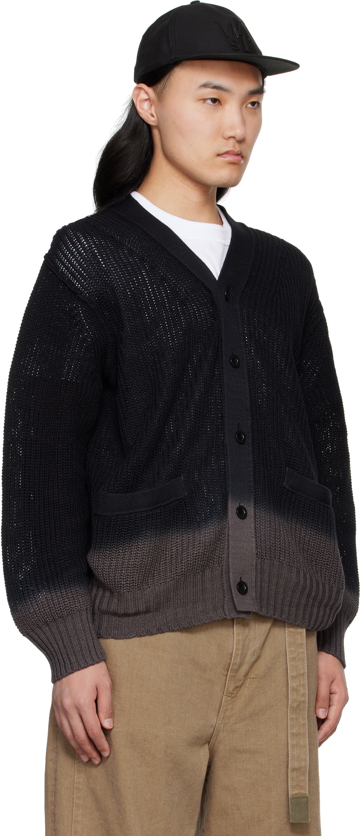 sacai Black Garment Dye Knit Cardigan Sacai