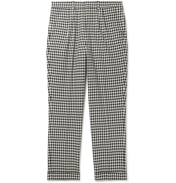 Photo: AMI - Slim-Fit Tapered Cropped Checked Cotton-Gabardine Trousers - Black