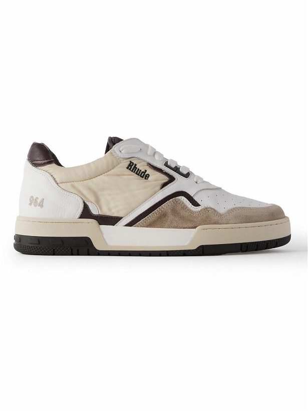Photo: Rhude - Racing Logo-Embroidered Leather, Suede and Shell Sneakers - White