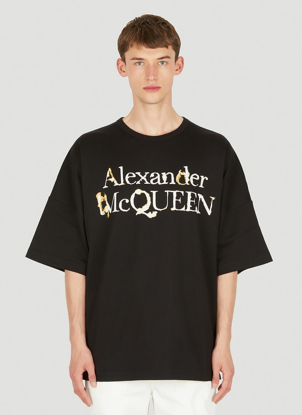 Burnt Logo Print T-Shirt in Black Alexander McQueen