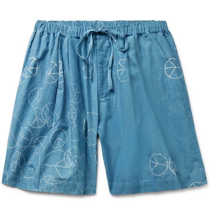 Photo: Story Mfg. - Bridge Wide-Leg Printed Organic Cotton-Twill Drawstring Shorts - Blue