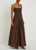 Matteau Shirred Cotton-poplin Maxi Dress Chocolate
