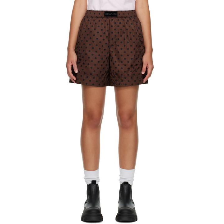 Photo: GANNI Brown Printed Flyweight Nylon Boxer Shorts