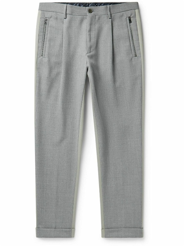 Photo: Etro - Straight-Leg Grain de Poudre Wool and Cotton-Blend Twill Trousers - Gray