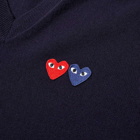 Comme des Garçons Play Men's Double Heart V-Neck Jumper in Navy