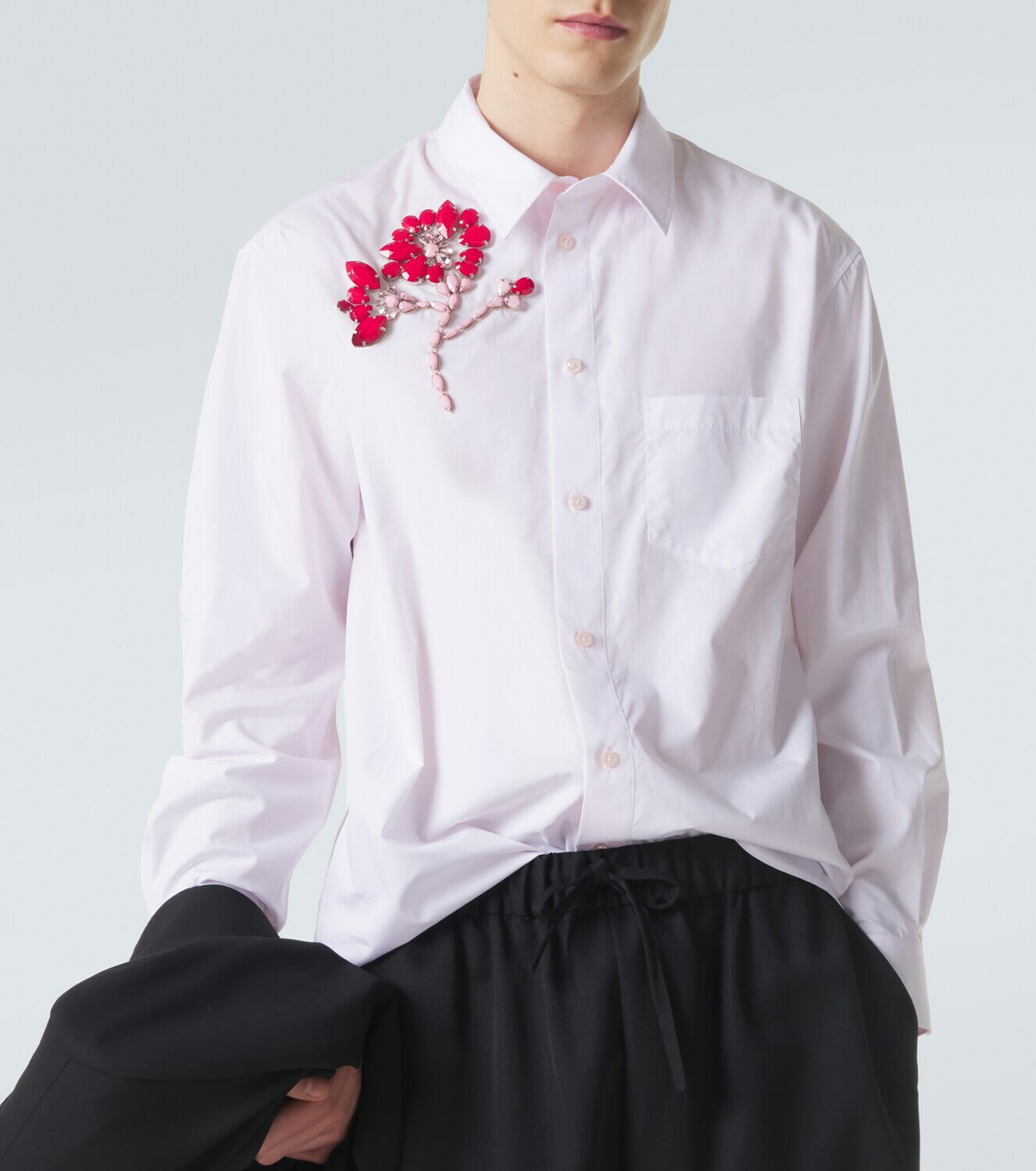 Simone Rocha Floral-appliqué cotton poplin shirt