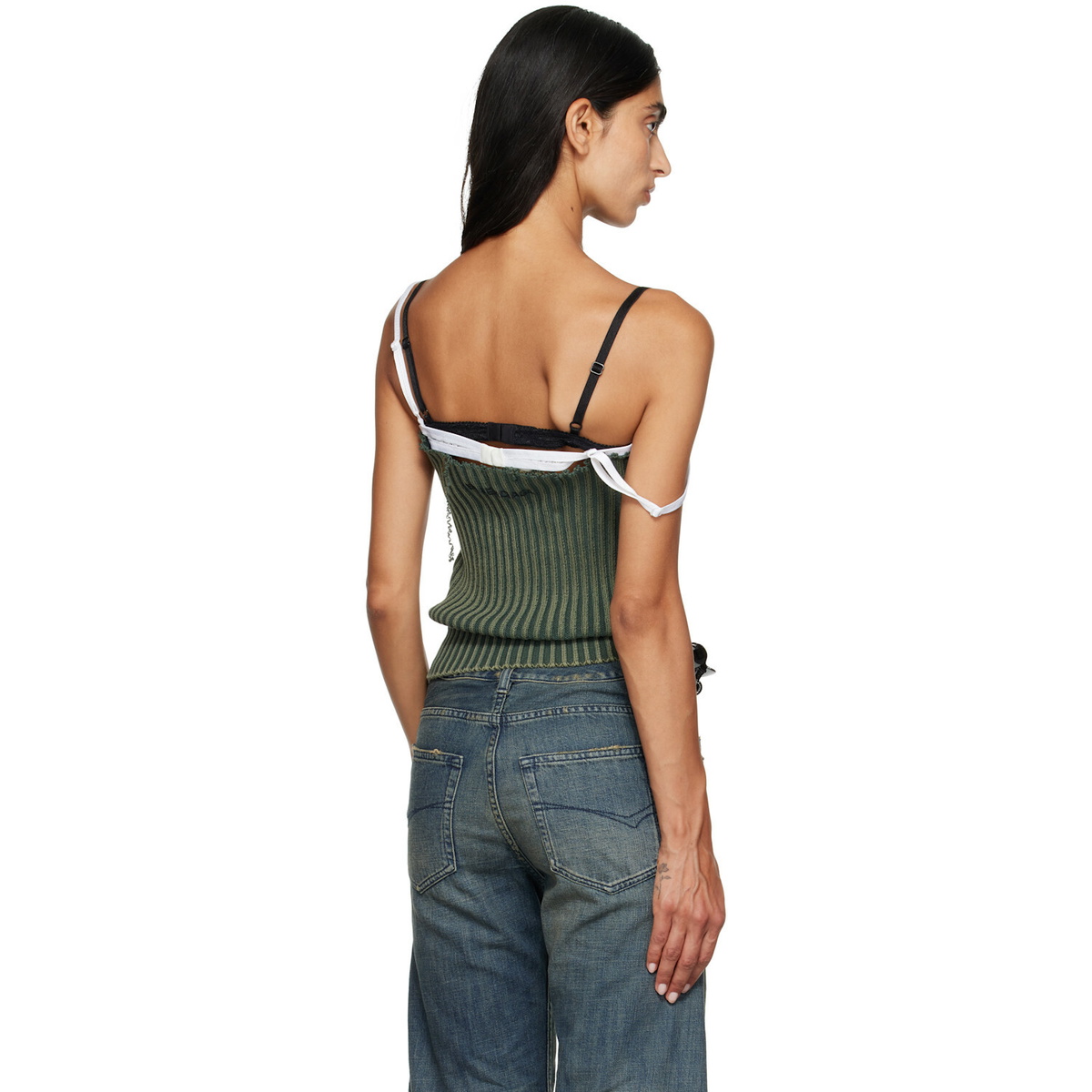 Balenciaga Green Patched Cotton Hybrid Cable Knit Tank Top
