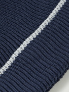 Brunello Cucinelli - Striped Ribbed Cotton Beanie - Blue