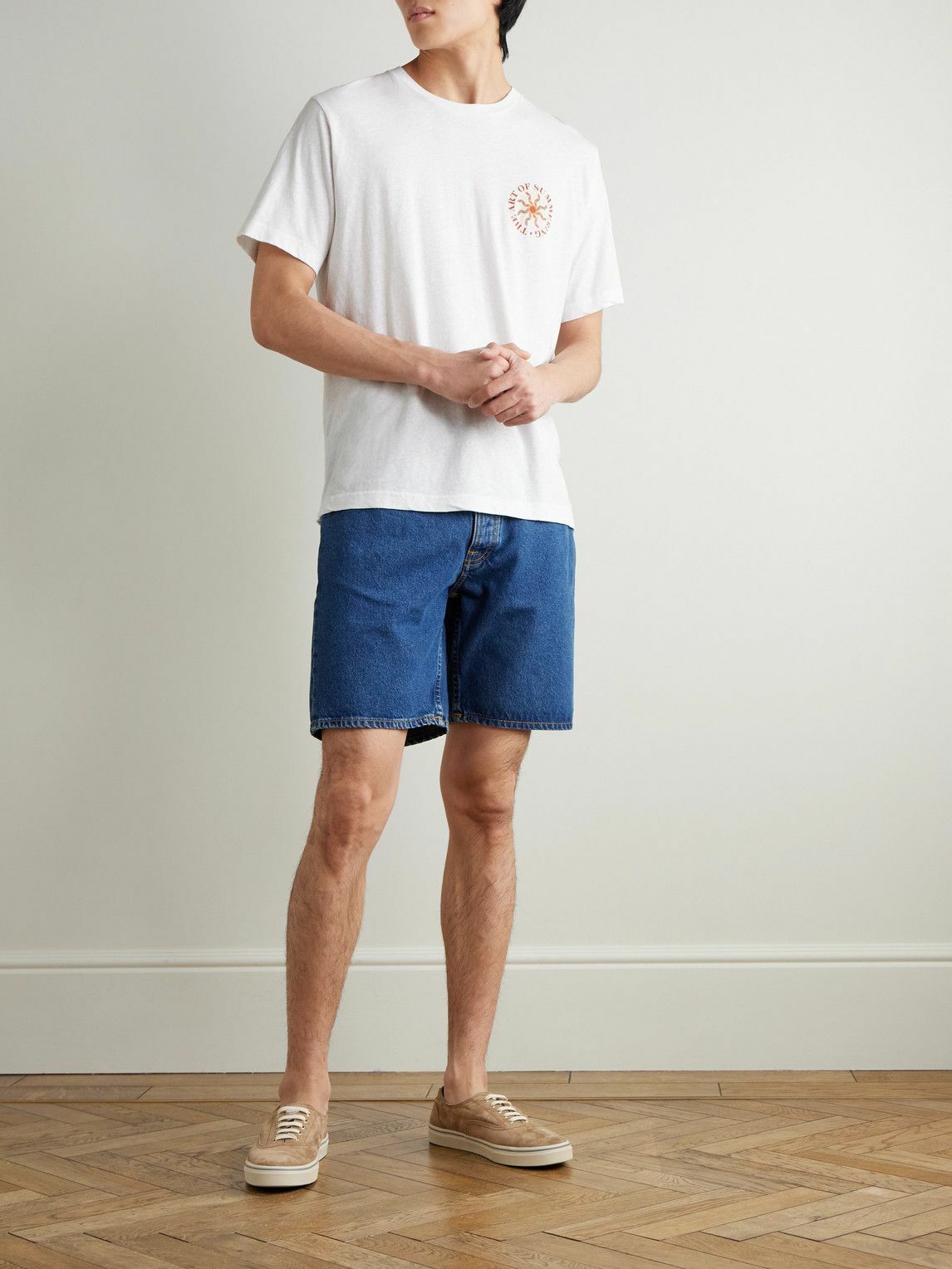 Frescobol Carioca - Dinis Clube de Praia Printed Cotton and Linen-Blend Jersey T-Shirt - White