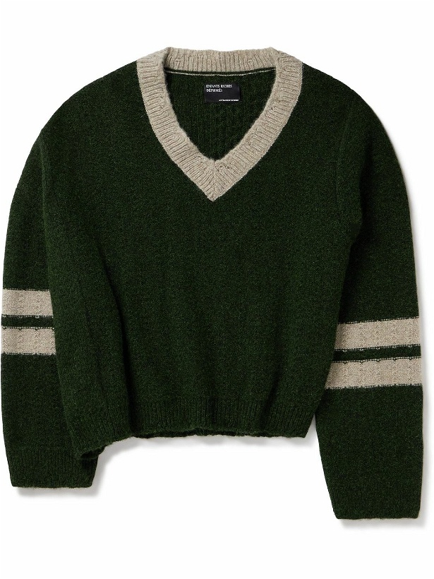 Photo: Enfants Riches Déprimés - Asymmetric Striped Brushed-Cashmere Sweater - Green