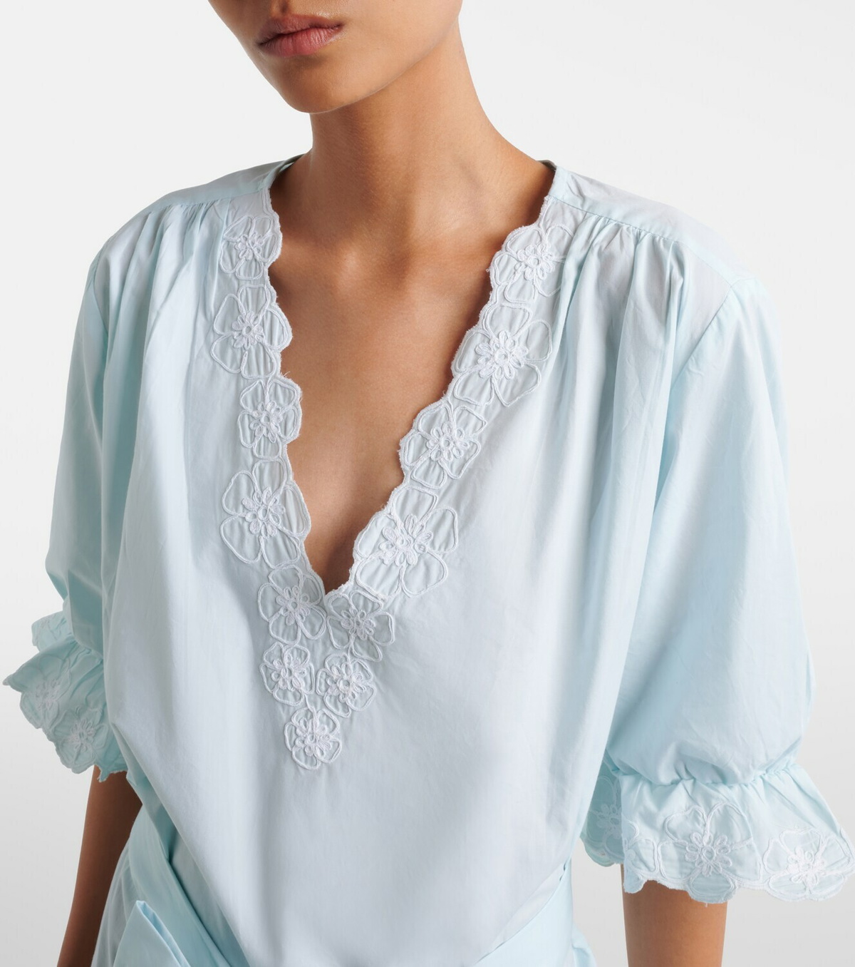 Juliet Dunn Embroidered cotton poplin minidress