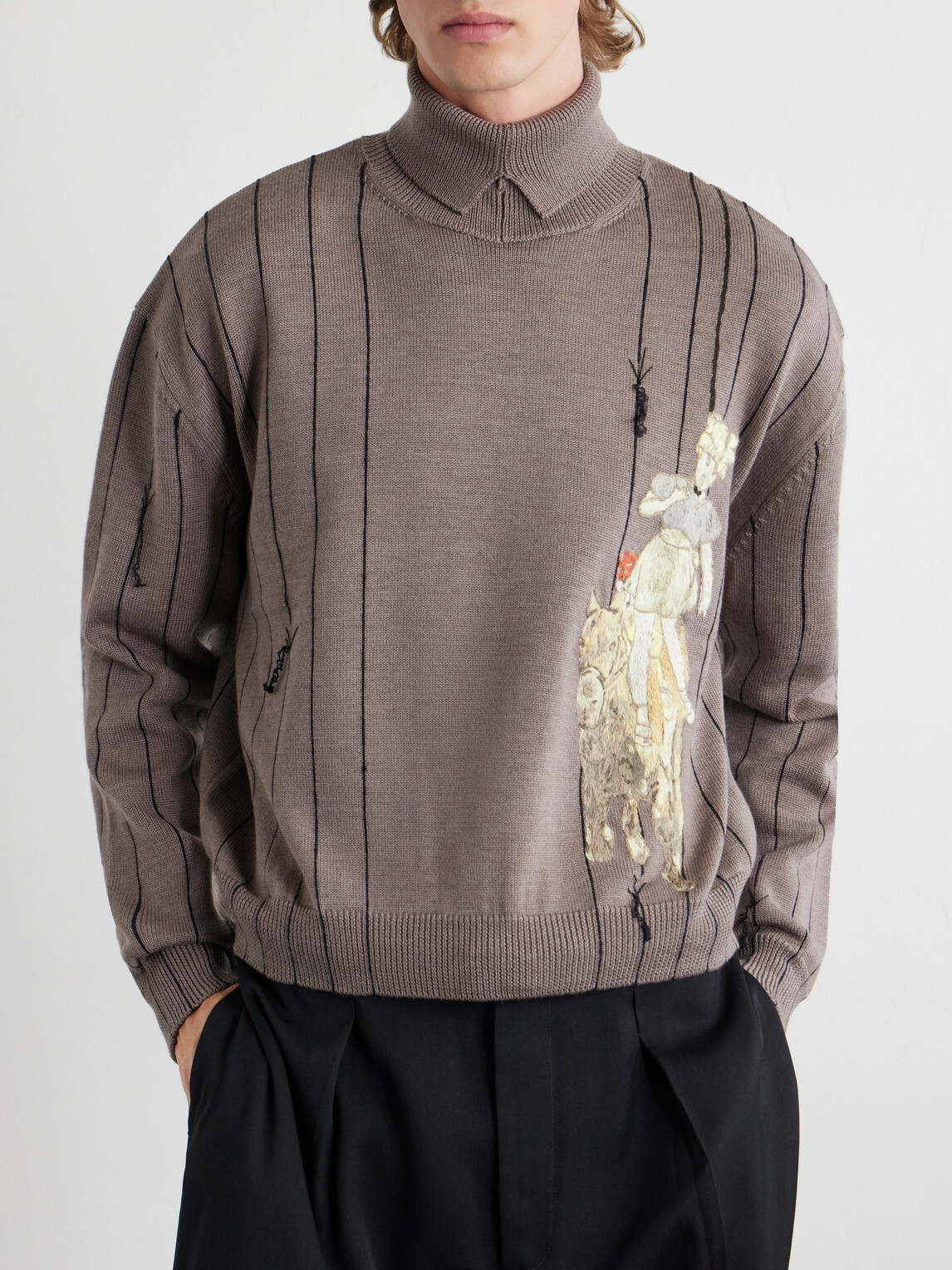 Enfants Riches Déprimés - Broken Rope Embroidered Merino Wool Turtleneck - Brown