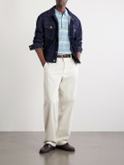 Beams Plus - Striped Knitted Cotton Polo Shirt - Blue