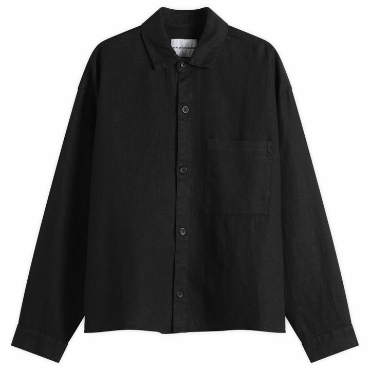 Photo: MKI Men's Linen Box Dress Shirt in Black