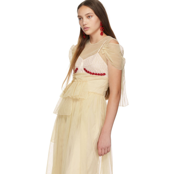 Simone Rocha Beige Beaded Bra Gathered Dress Simone Rocha