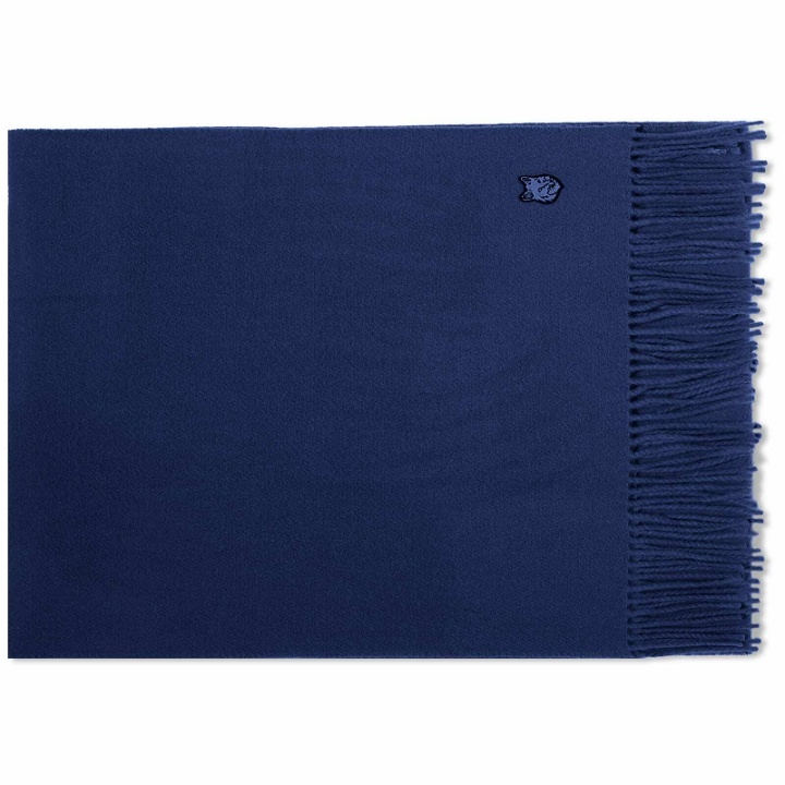 Photo: Maison Kitsuné Men's Fox Head Patch Wool Scarf in Ink Blue