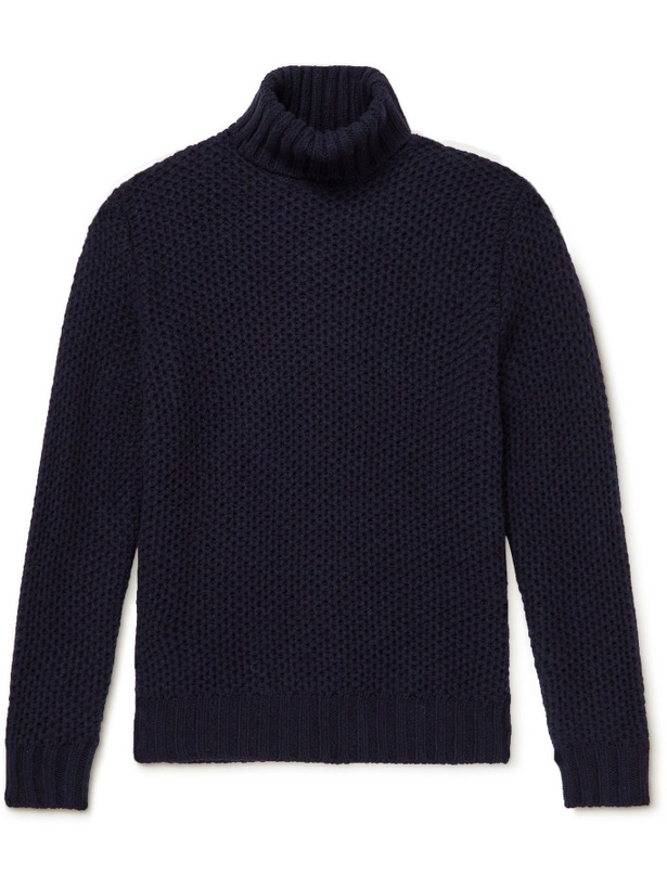 Photo: MP Massimo Piombo - Waffle-Knit Wool Rollneck Sweater - Blue