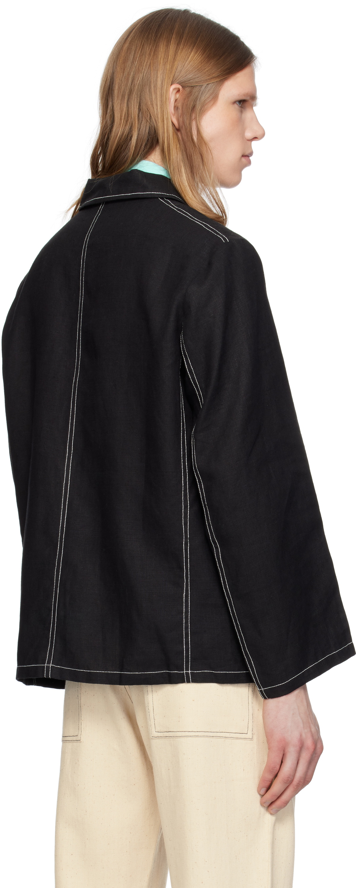 HARAGO Black Beadwork Double Stitch Jacket