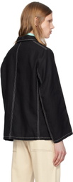 HARAGO Black Beadwork Double Stitch Jacket