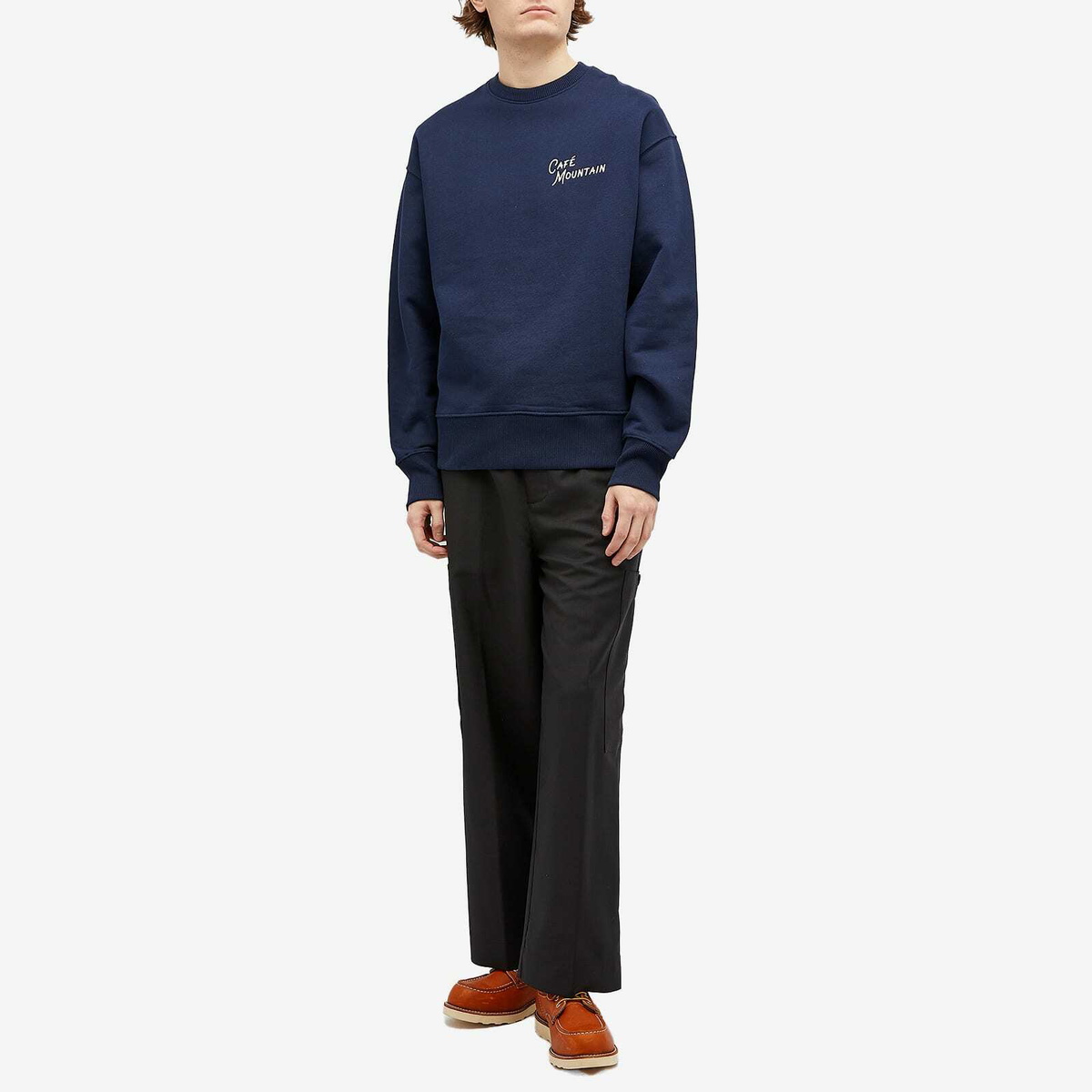 Café Mountain Men's Embroidered Script Crew Sweatshirt in Navy