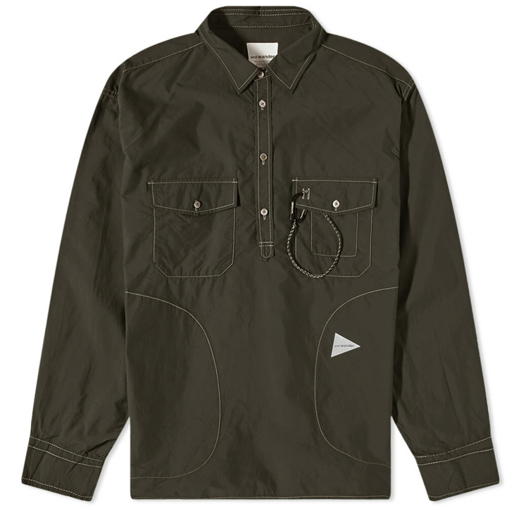 Photo: And Wander Men's Cordura Popover Shirt in Dark Khaki