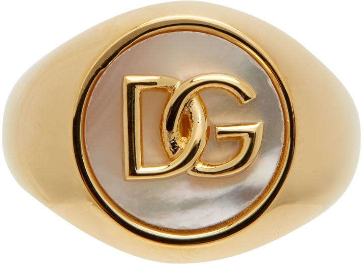 Photo: Dolce & Gabbana Gold Mother-Of-Pearl Logo Ring
