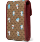 GUCCI - Doraemon Leather-Trimmed Printed Monogrammed Coated-Canvas Messenger Bag - Brown