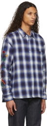 Awake NY Blue Ombre Plaid Camp Flannel Shirt