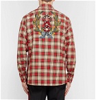Gucci - Embroidered Checked Cotton-Twill Shirt - Men - Red