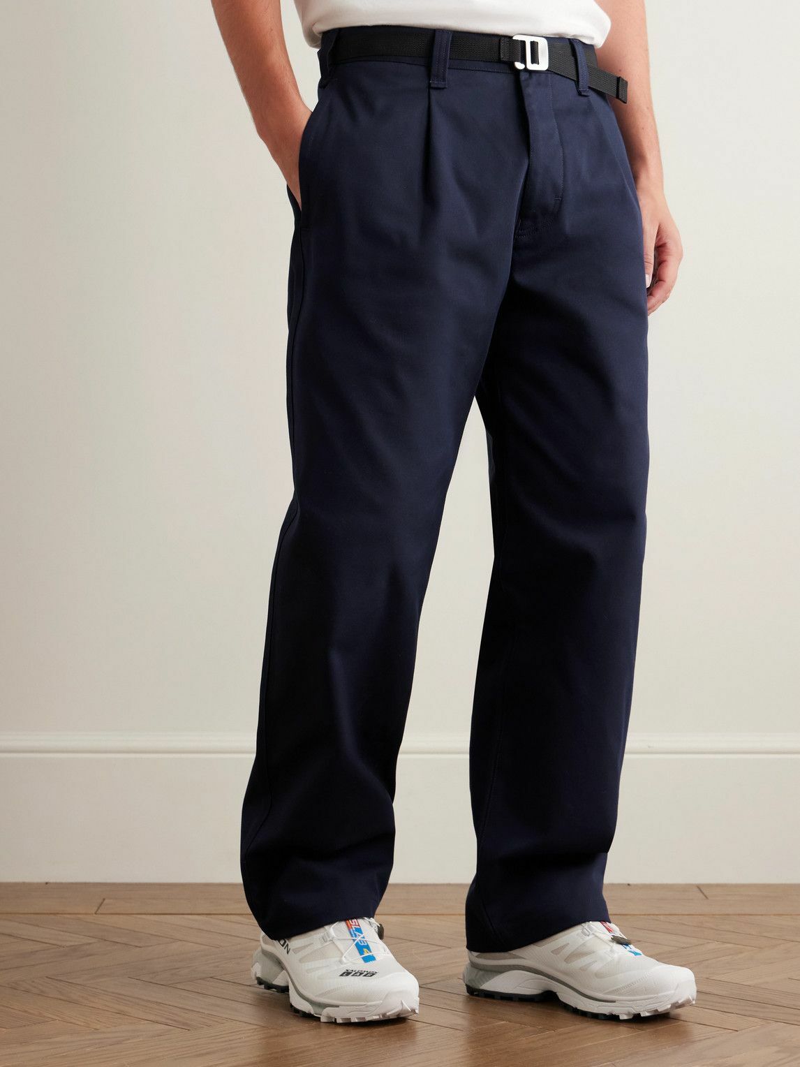 Stone Island - Marina Wide-Leg Belted Pleated Cotton-Blend Gabardine Trousers - Blue