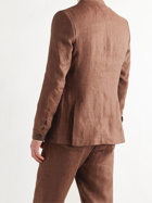 OLIVER SPENCER - Unstructured Double-Breasted Linen Suit Jacket - Brown