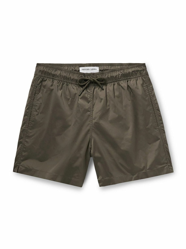 Photo: Frescobol Carioca - Salvador Straight-Leg Mid-Length Recycled Swim Shorts - Green