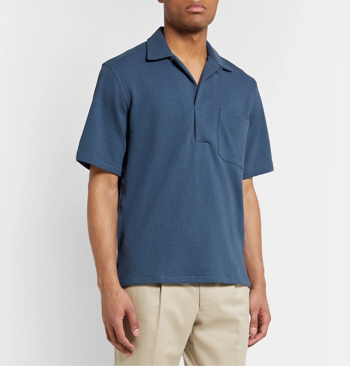 Camoshita Skipper Camp Collar Cotton Terry Shirt Blue