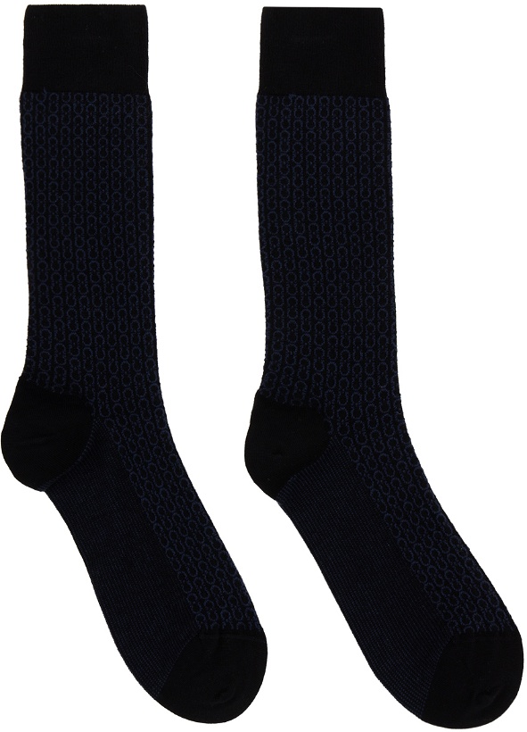 Photo: Ferragamo Black & Navy Medium Gancini Socks